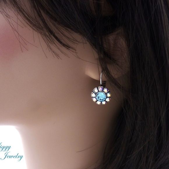 Swarovski® Crystal Aqua and AB Flower Earrings - Picture 3 of 6
